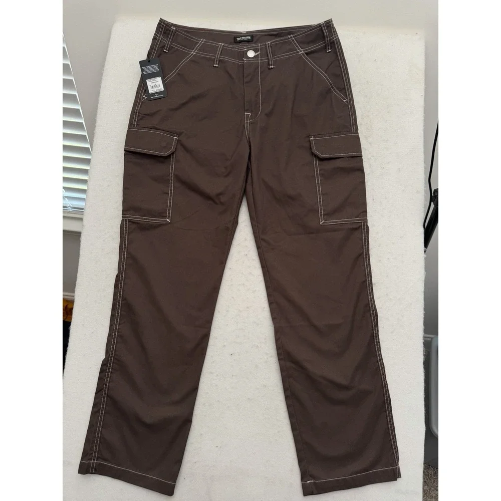 True Religion Cargo‎ Pants Bracken Brown Light Brown Stitch Mens 36x32 NEW $169
